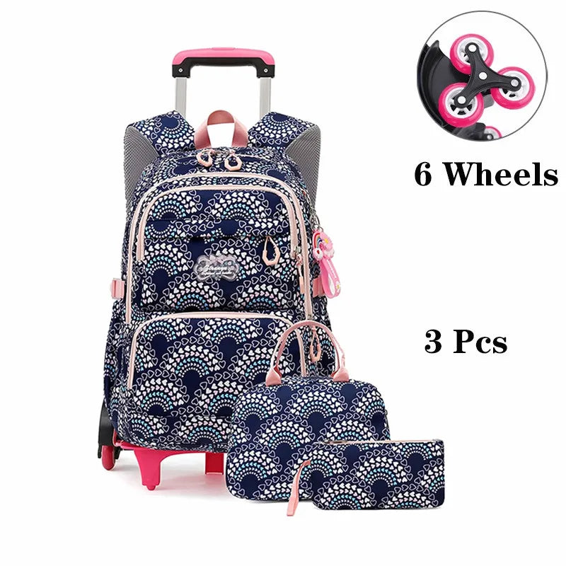 Rolling School Bags for Girls Backpack Children Waterproof School Backpacks with Wheels Middle School Trolley Luggage Back Pack