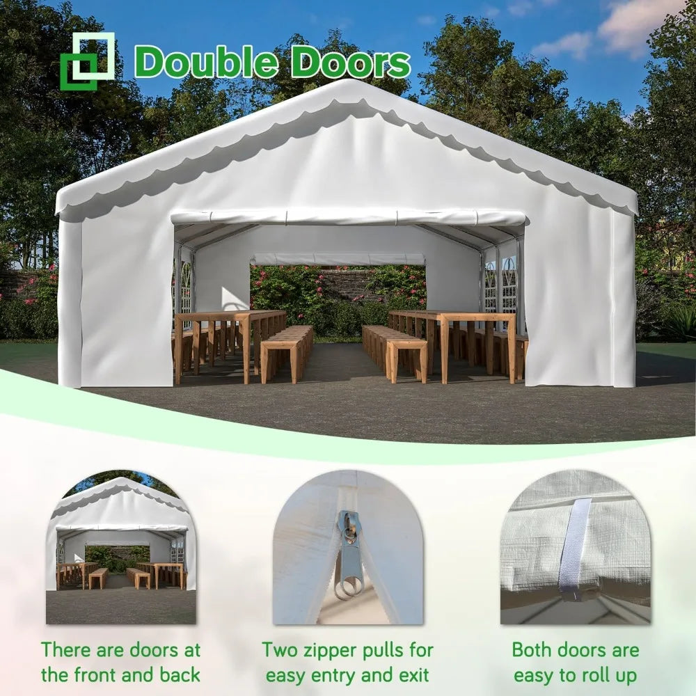 Outdoor Heavy-Duty Party Tent, Upgraded Galvanized Gazebo Wedding Canopy Big Tents with 3 Storage Bags, 20’ X 32’
