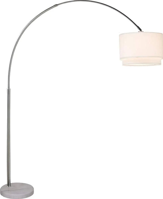 Living Room-Stand Up Arching Drum Shade Large Floor Lamp with Real Marble Base for Bedrooms-Corner L