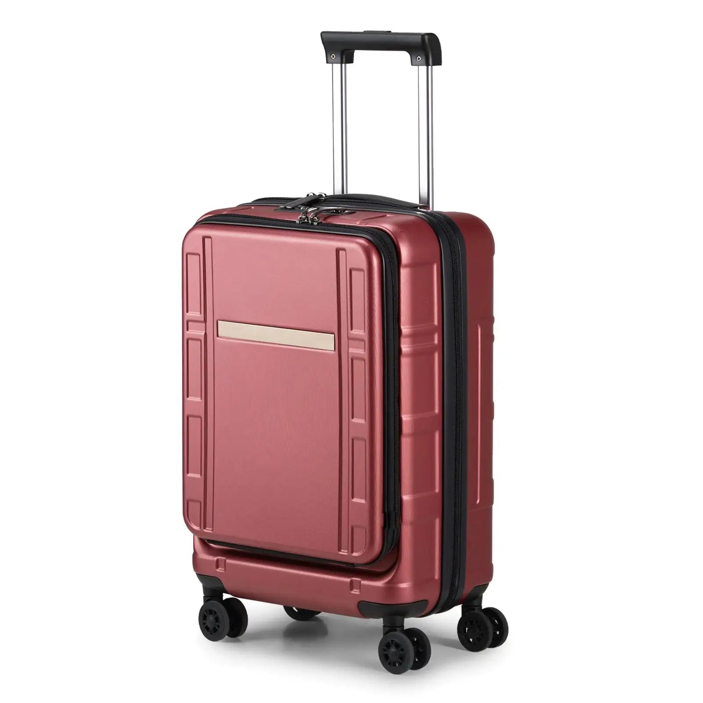 20-Inch Carry-On Luggage, 22x14x9 Airline Approved, ABS+PC, Front Compartment, Double Spinner Wheels, TSA Lock - Wine Red