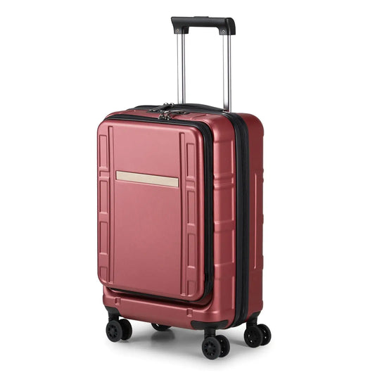 20-Inch Carry-On Luggage, 22x14x9 Airline Approved, ABS+PC, Front Compartment, Double Spinner Wheels, TSA Lock - Wine Red