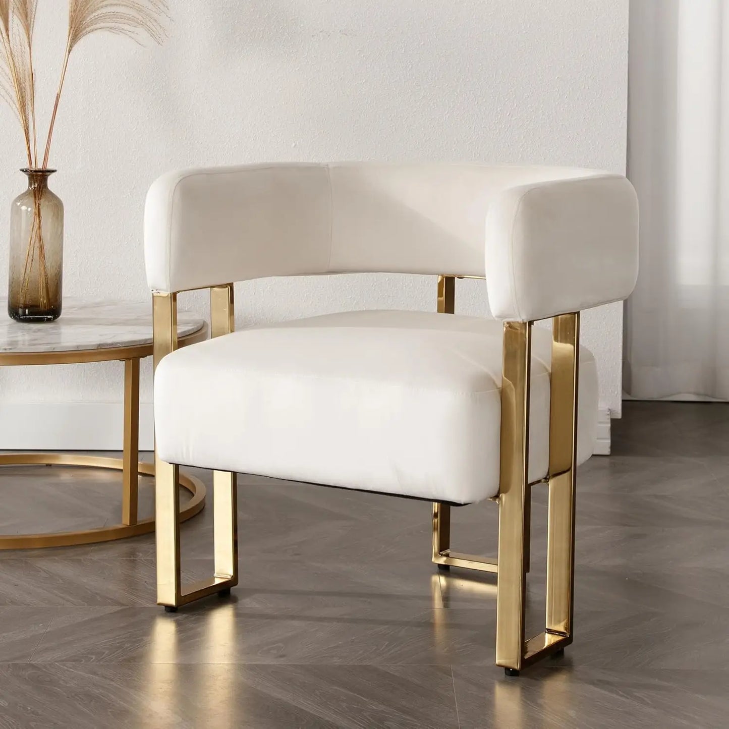 Modern Barrel Accent Chairs Set of 2 Living Room Side Chairs with Golden Metal Legs Soft Velvet Upholstered Reading Armchairs fo