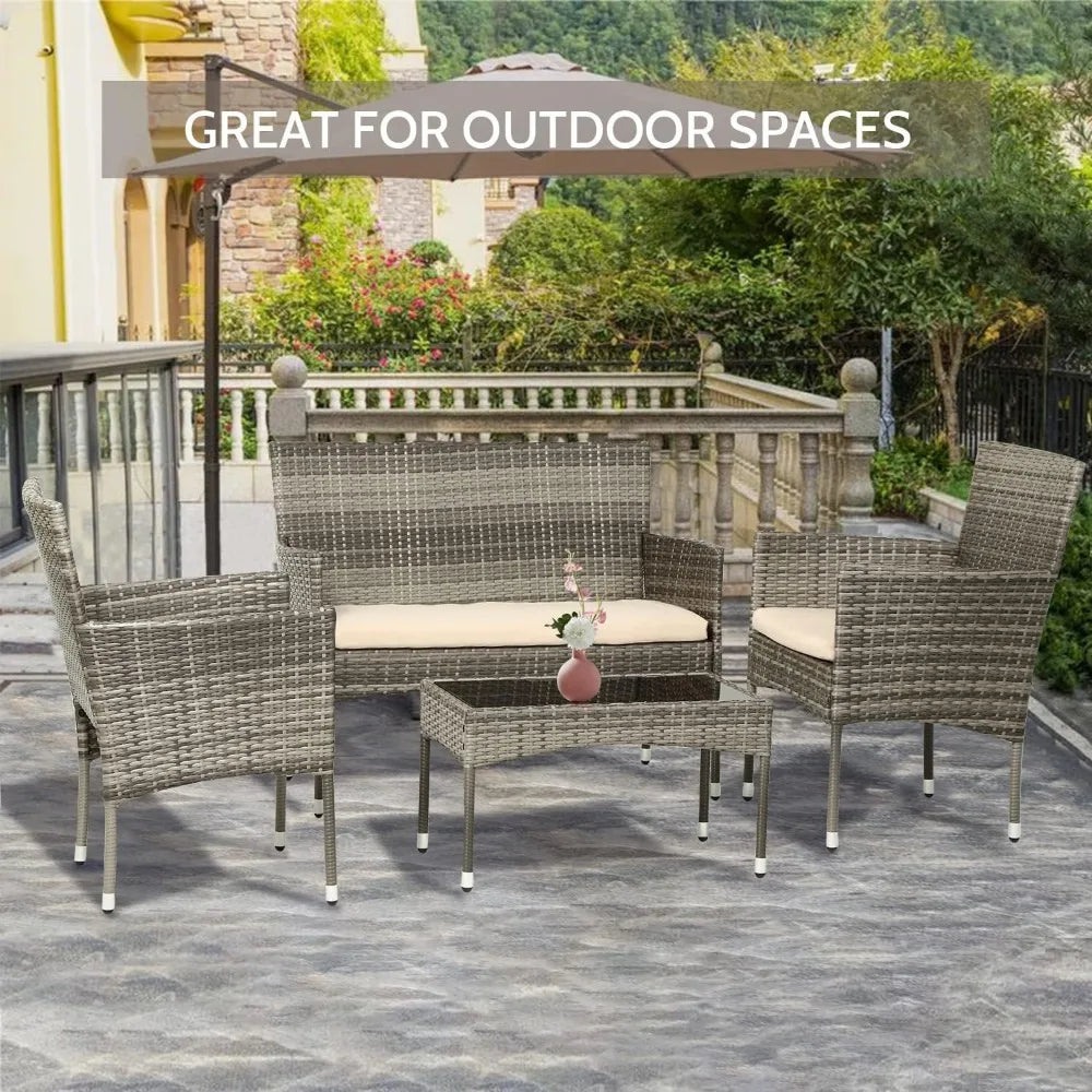 Patio Furniture Set Outdoor Furniture Sets Gray Wicker/Khaki Cushions Living Room Chairs Outdoor Garden Lounge Rattan Dining