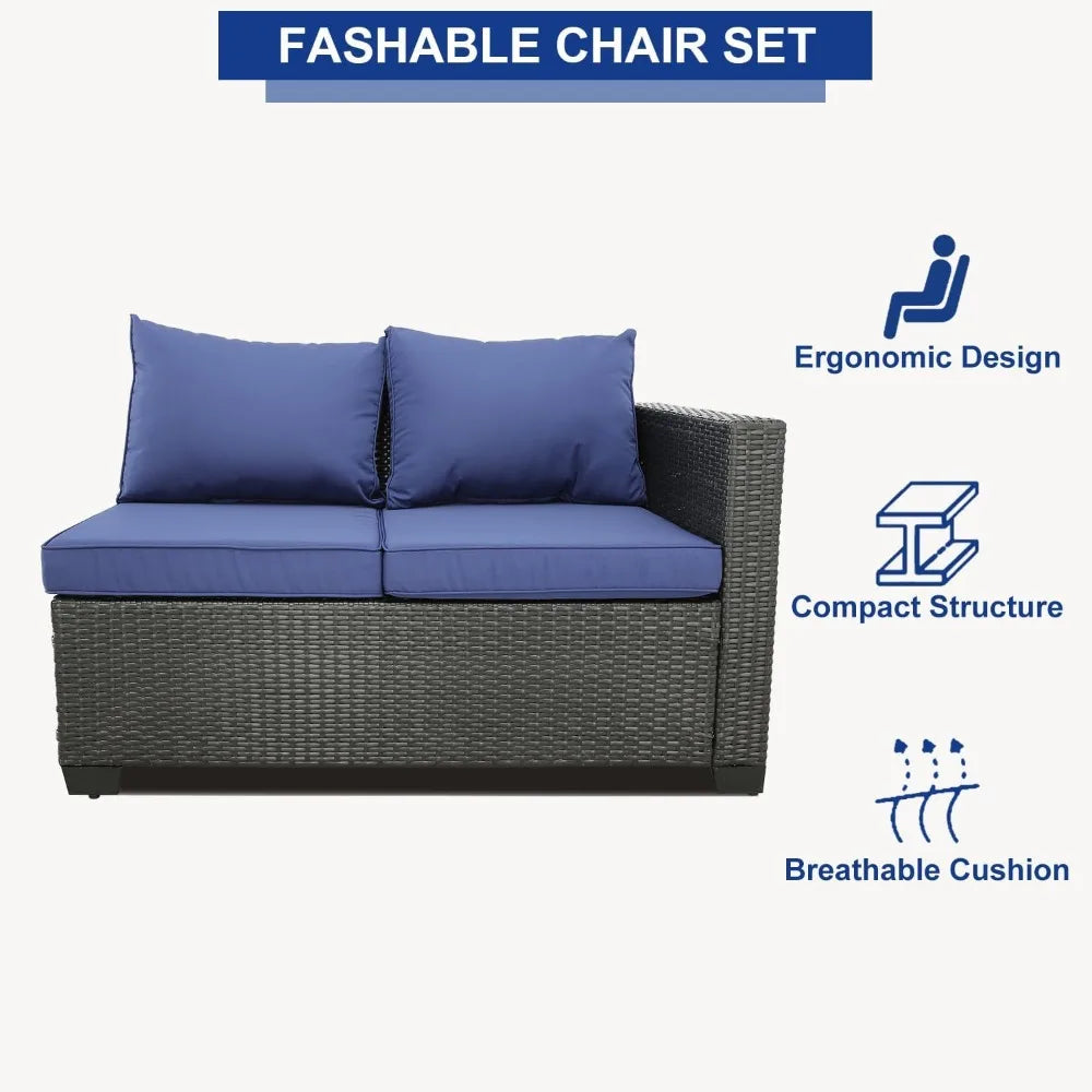 Outdoor Courtyard Furniture Set, Willow Sofa with Cushions and Coffee Table, Garden Outdoor Sofa Set, 4 Pcs