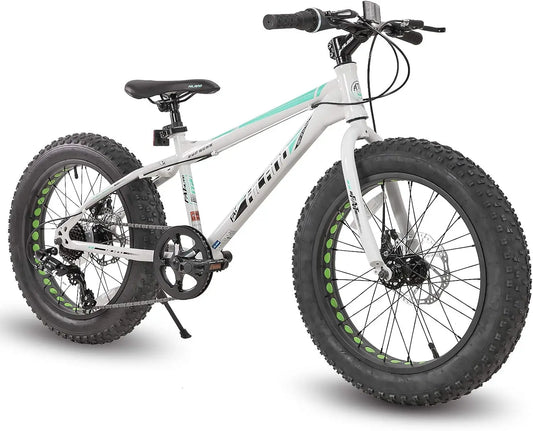 20 Inch Kids' Bicycles Fat Tire Mountain Bike for Boys and Girls Age 5 + Years, Shimano 7-Speed, Dual-Disc Brake,Kids Beach and