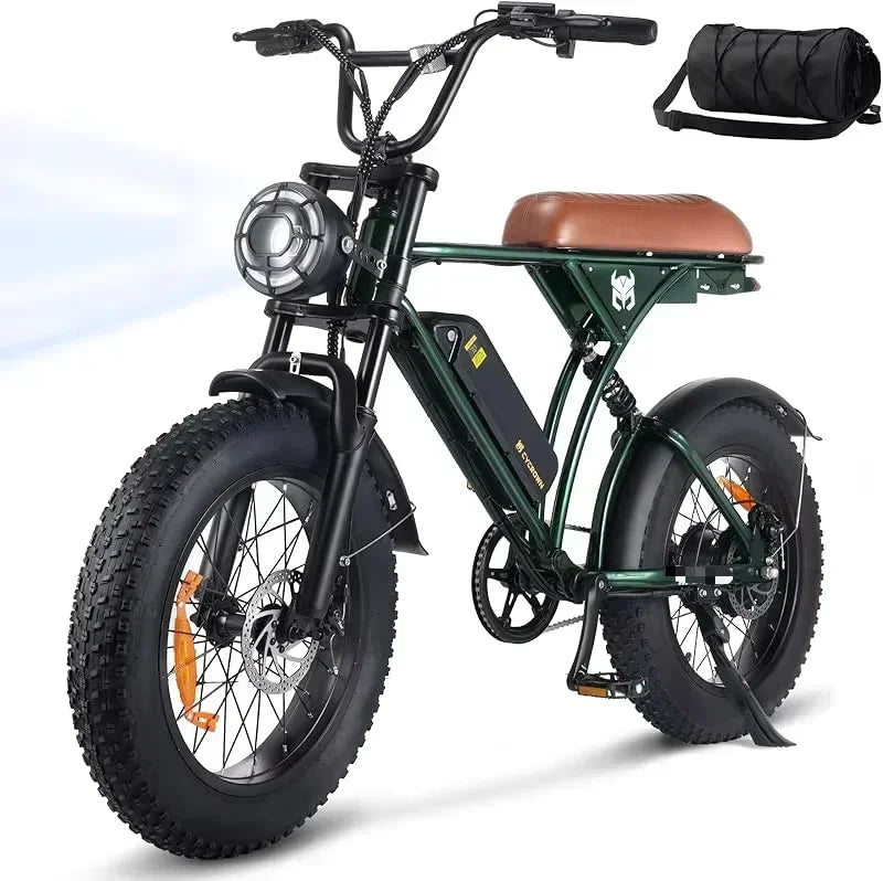 ACycRun Electric Bike 750W Motor with 374.4WH Battery, 20MPH 55Miles Moped Style Ebike for Adults, 20" Fat Tire Co