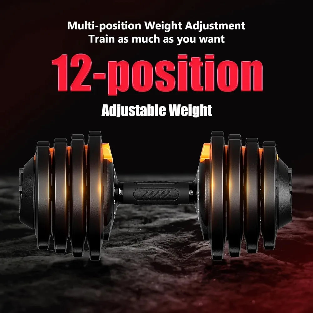 Adjustable Dumbbell Set,12 Free Weights Adjustable Dumbbell Set for Home Gym with Tray 1-Sec Fast Adjustable for Men Women