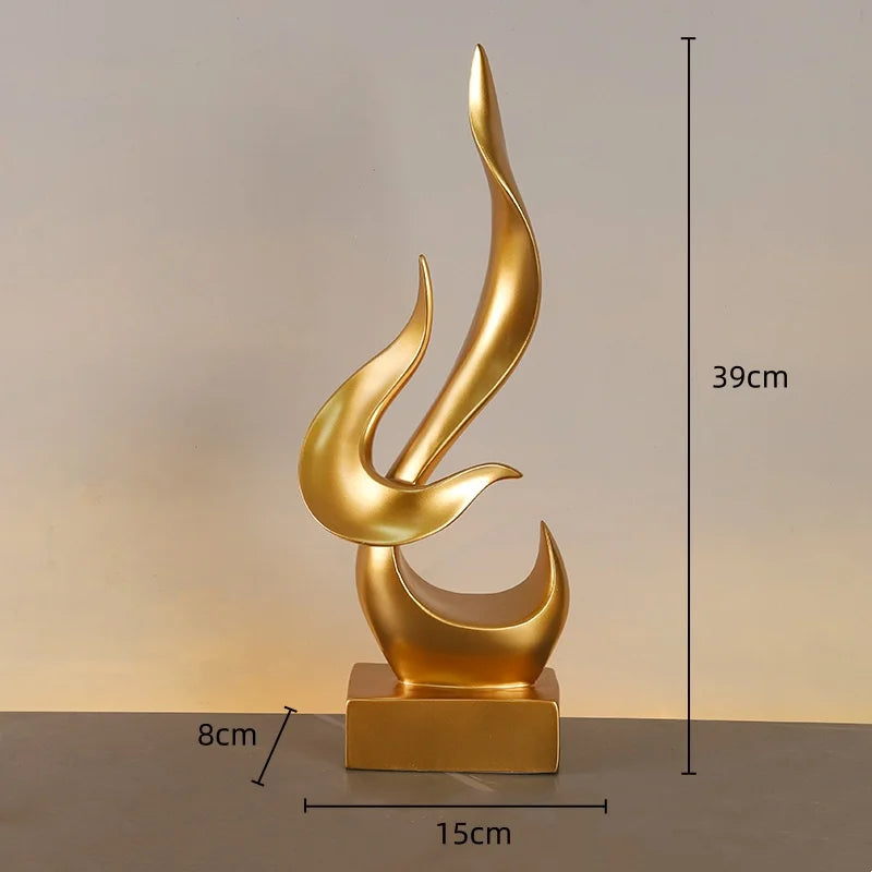 Resin Crafts Flame Abstract Bird Golden Sculpture Geometric Streamer Decorative Figurines Home Decoration Accessories