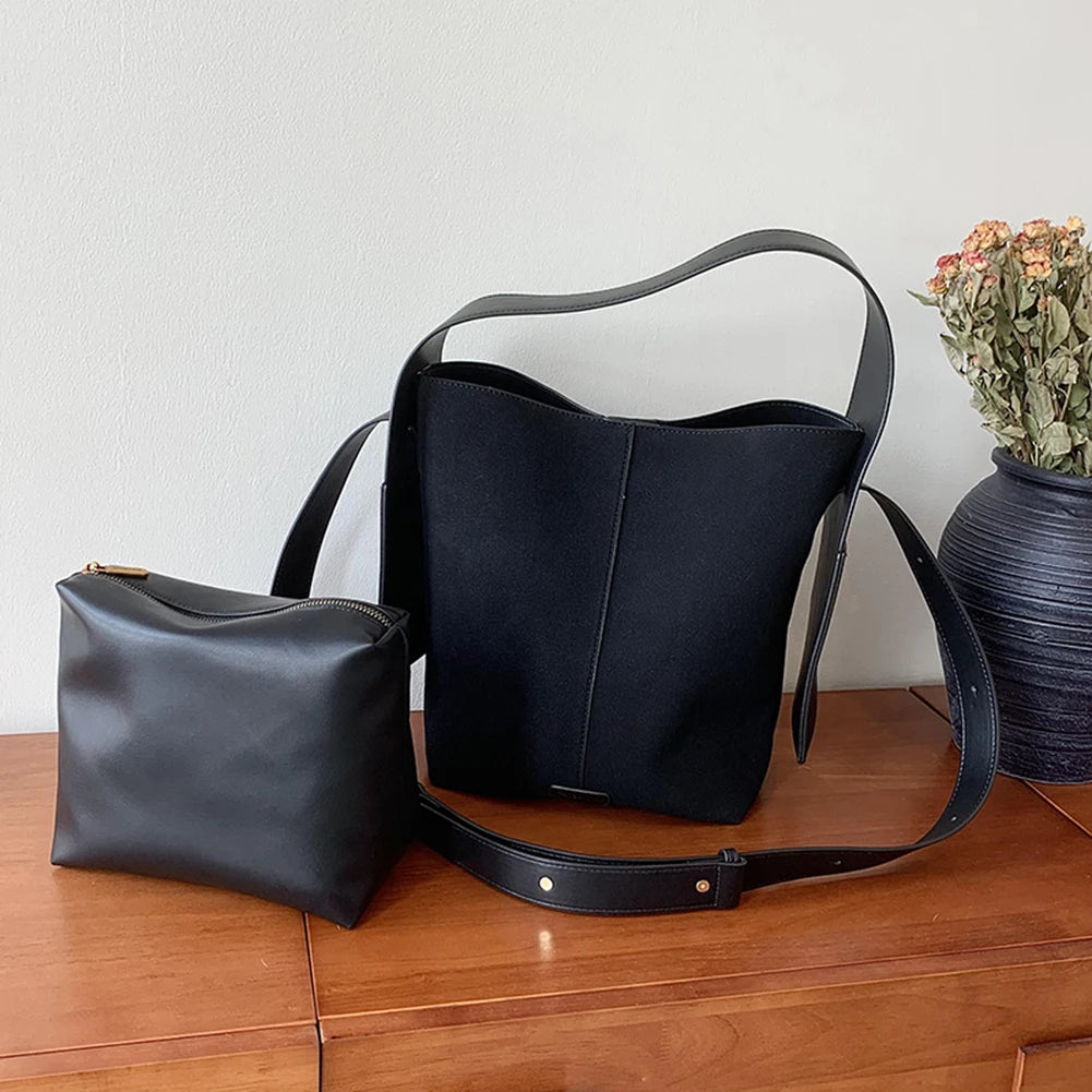 Bucket Bag for Women Men Adjustable Strap Crossbody Bag Suede Solid Color Large Tote Bag Trendy Handbag Work Travel Bag