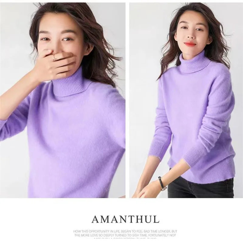 Women Sweater 2023 Autumn Winter Cashmere Turtleneck Warm Knitwear Casual Solid Bottoming Shirt Fashion Knit Pullovers Sweater