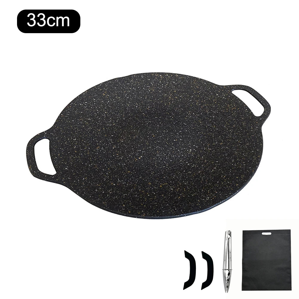 Grilling Pan Non-stick Frying Pan Flat Pancake Griddle Stone Cooker BBQ Grill Baking Pan for Outdoor Camping Barbecue Bakeware