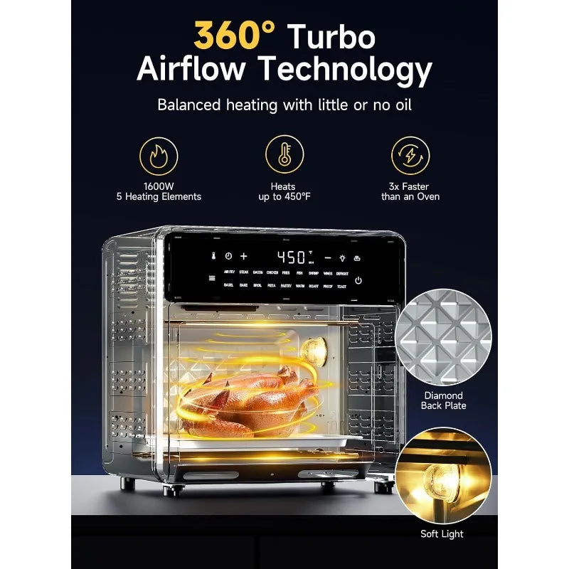 Air Fryer 15.8 Qt,French Door Toaster Oven Combo Compact Countertop Design 1 Light, Easy Clean, Simple Panel,Multi Cooking