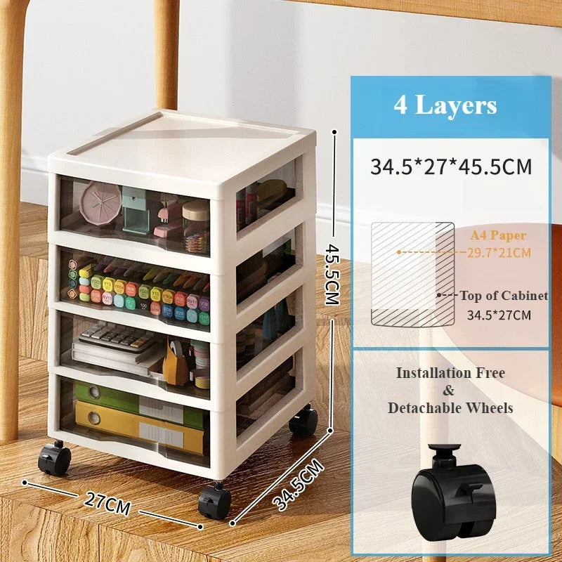 Plastic Storage Cabinet with Wheels Movable Big Capacity A Living Room Convenient Lockers Vertical Multilayer Transparent Shelf