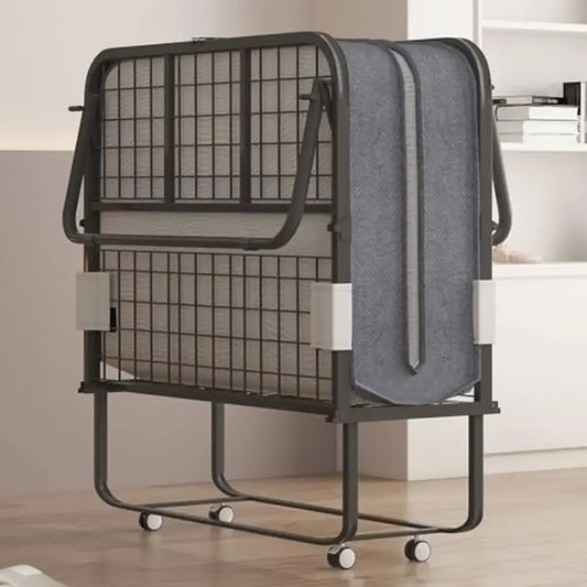 4 Inch Memory Foam Folding Bed Rollaway Portable with Lockable Wheels Sturdy Metal Frame 330 lb Capacity Headboard & Dust