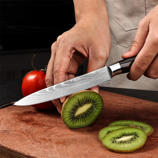 Utility Knife, 5 Inch Fruit Knife, Chef's Knife, With ergonomic colorful wooden handle for cooking meats, fruits and vegetables