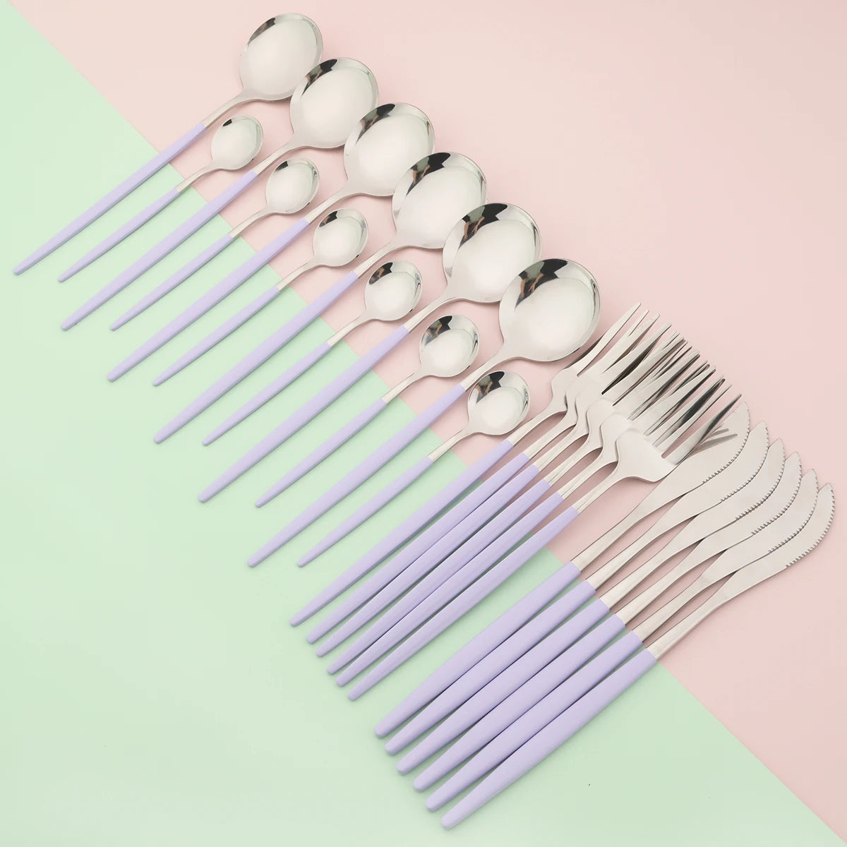 New 24Pcs Mix Color Dinnerware Set Stainless Steel Cutlery Set Dinner Knife Fork Spoon Luxury Flatware Party Kitchen Silverware