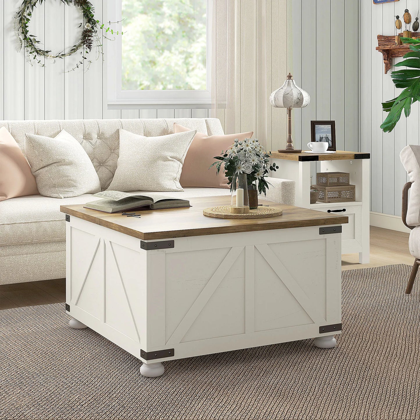 Homcom Coffee Table with Flip Top Hidden Storage, Square Center Table White