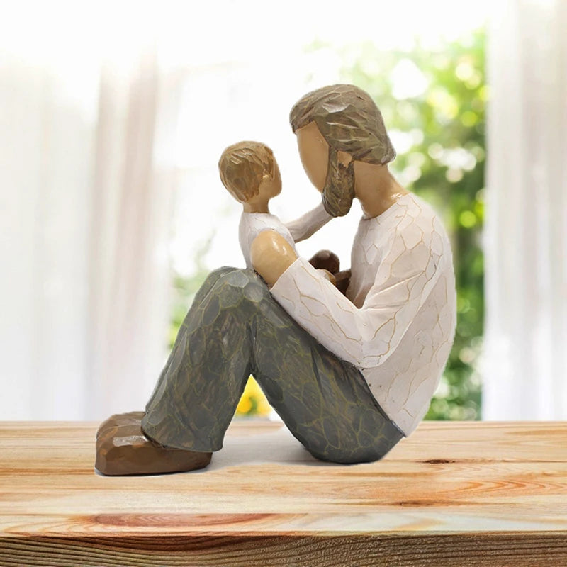 Resin father and son sculpture creative crafts family figure statue artist home decoration memorial day father's gift