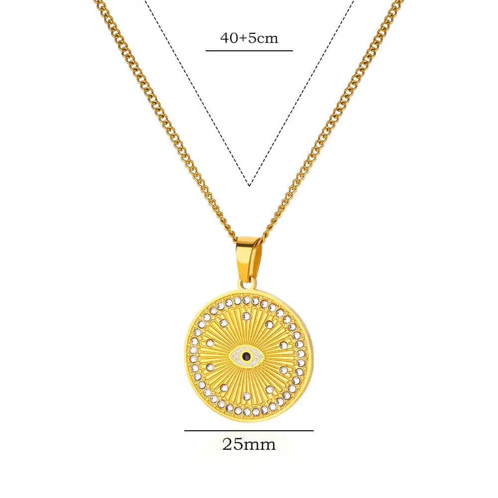 Gold Color Palm Fatima Pendant Necklace For Women Stainless Steel Lucky Turkish Evil Eye Choker Necklaces Aesthetics Jewelry