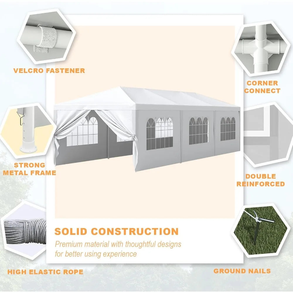 10'x30 'outdoor canopy tent, terrace camping pavilion, gazebo, deli, party wedding tent, with 8 detachable side walls