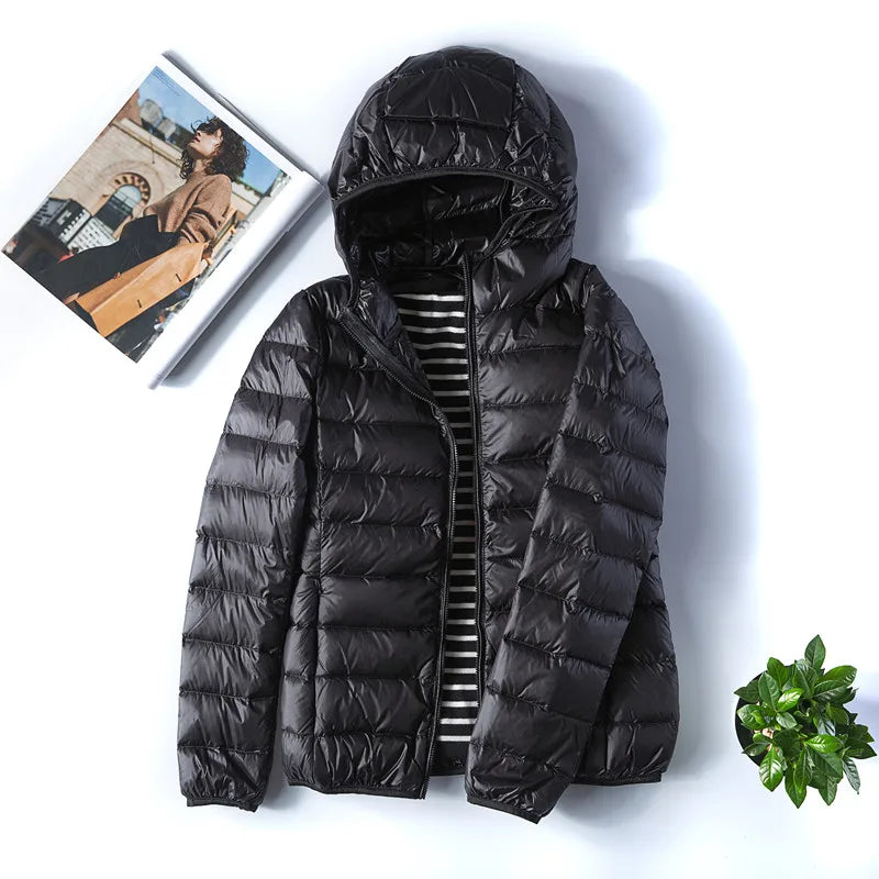New Women Thin Down Jacket White Duck Ultralight Jackets Autumn and Winter Warm Coats M-5XL Portable Outwear Down Jacket Women