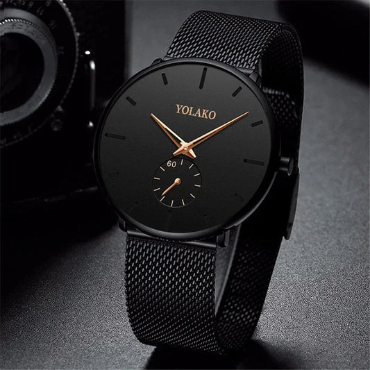 Men Ultra Thin Minimalist Quartz Casual Watches Men Leather Watch Simple Stainless Steel Mesh Band Male Clock Часы Мужские