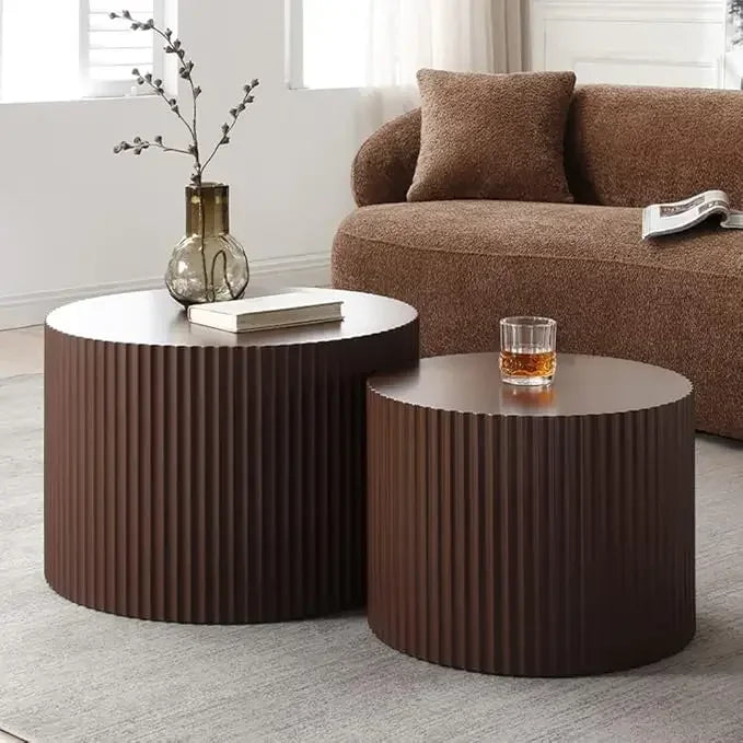 Round Coffee Table Sets, Nesting Coffee Tables for Living Room, Modern Wooden Side Tables Accent End Table for Home, Café Tables