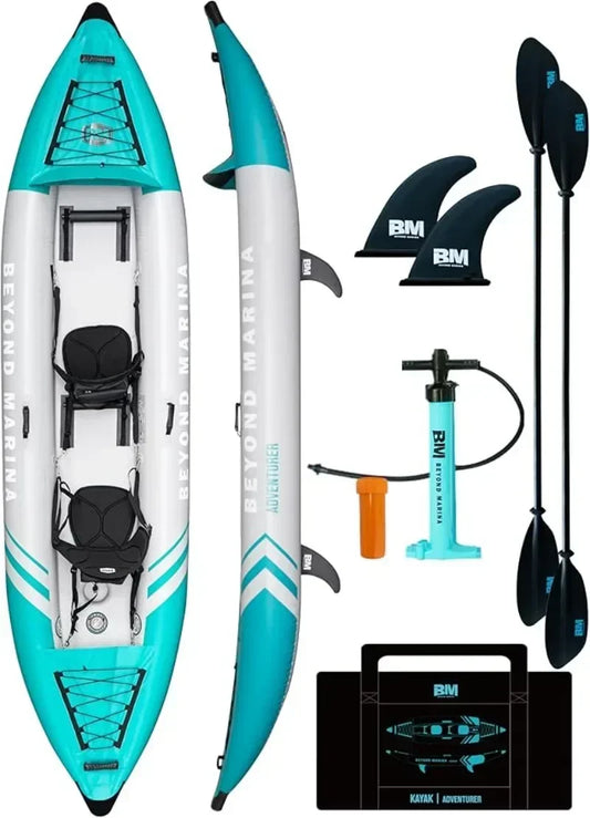 Inflatable Kayak 2 Person Adult Tandem Kayak with Drop Stitch Floor Touring Kayak with Aluminum Paddles Adventurer 12.5ft