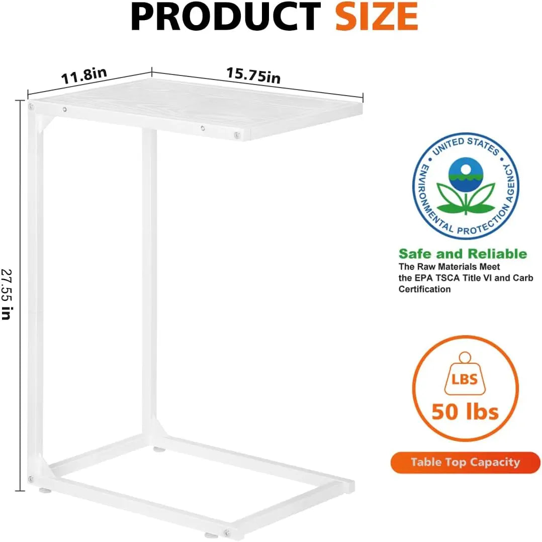 2-piece set of C-shaped coffee table, snack side table, sliding sofa table, living room, bedroom