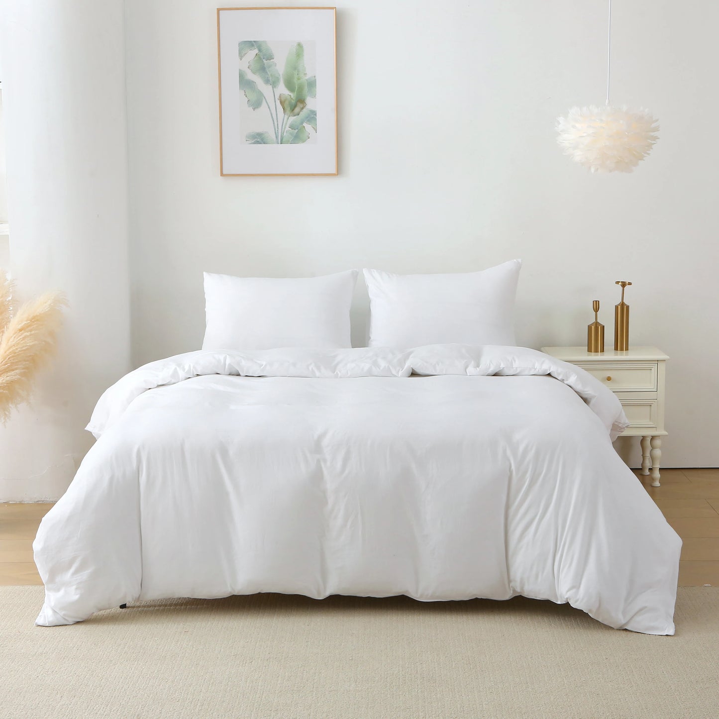 3 Pieces Solid Color Bedding Set with 1 Duvet Cover and 2 Pillow Shams, Comforter Not Included (King Size, White)