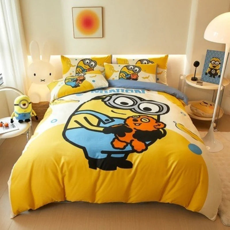 Cartoon Minion Bedding Set, Boy & Girl Duvet Cover Pillow Case Gift, Home Bedroom Quilt Set Large King 260x240cm