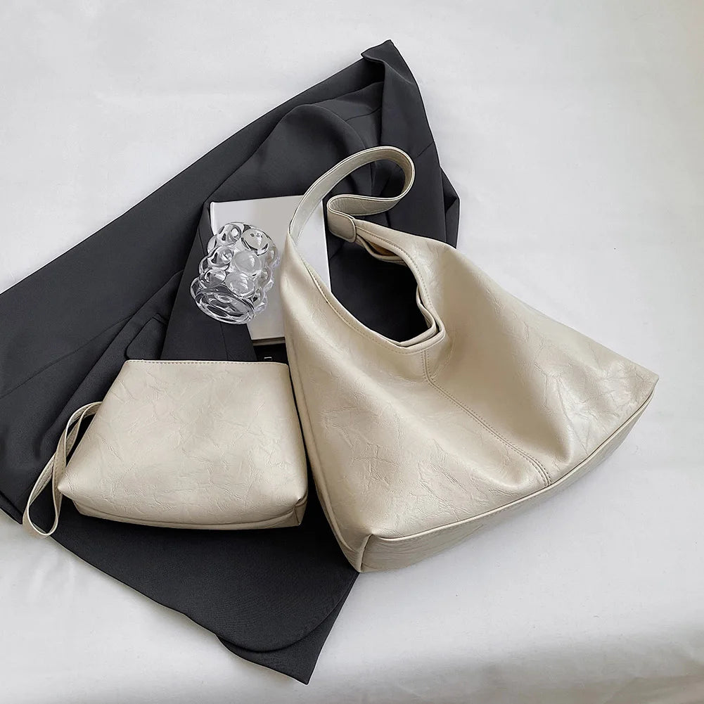 Soft PU Leather Shoulder Bag for Women Wedding Totes Quality Commuter Underarm Bag Bolso Mujer Fashion Large Capacity Handbag