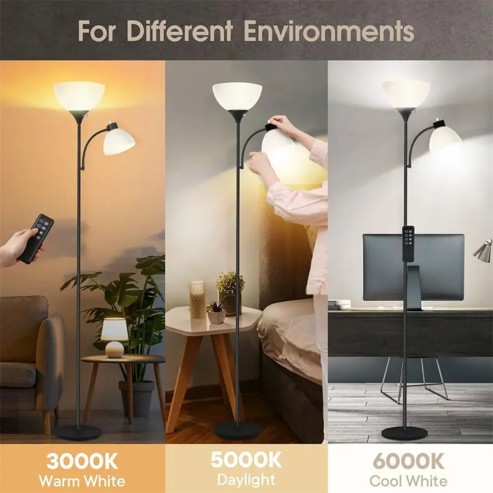 Led Floor Lamp, Super Bright 11W+7W 2100LM Torchiere Floor Lamps for Living Room, Stepless Adjustable 3000K-6000K Temperatures