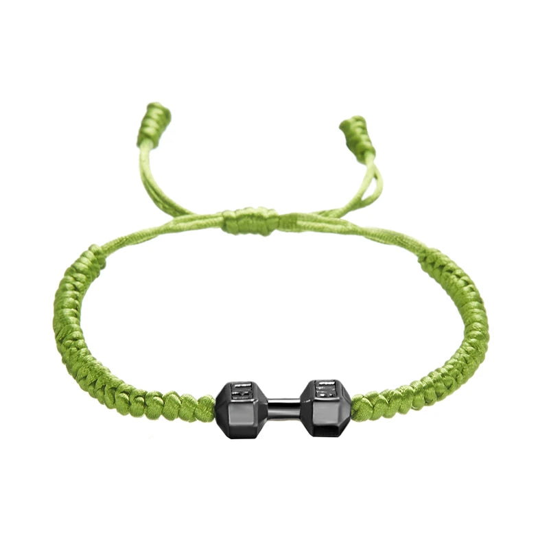Gold Color Silver Color Dumbbell Bracelets Handmade Braid Adjustable Bracelet for Women Men Charm Barbell Fitness Energy Jewelry