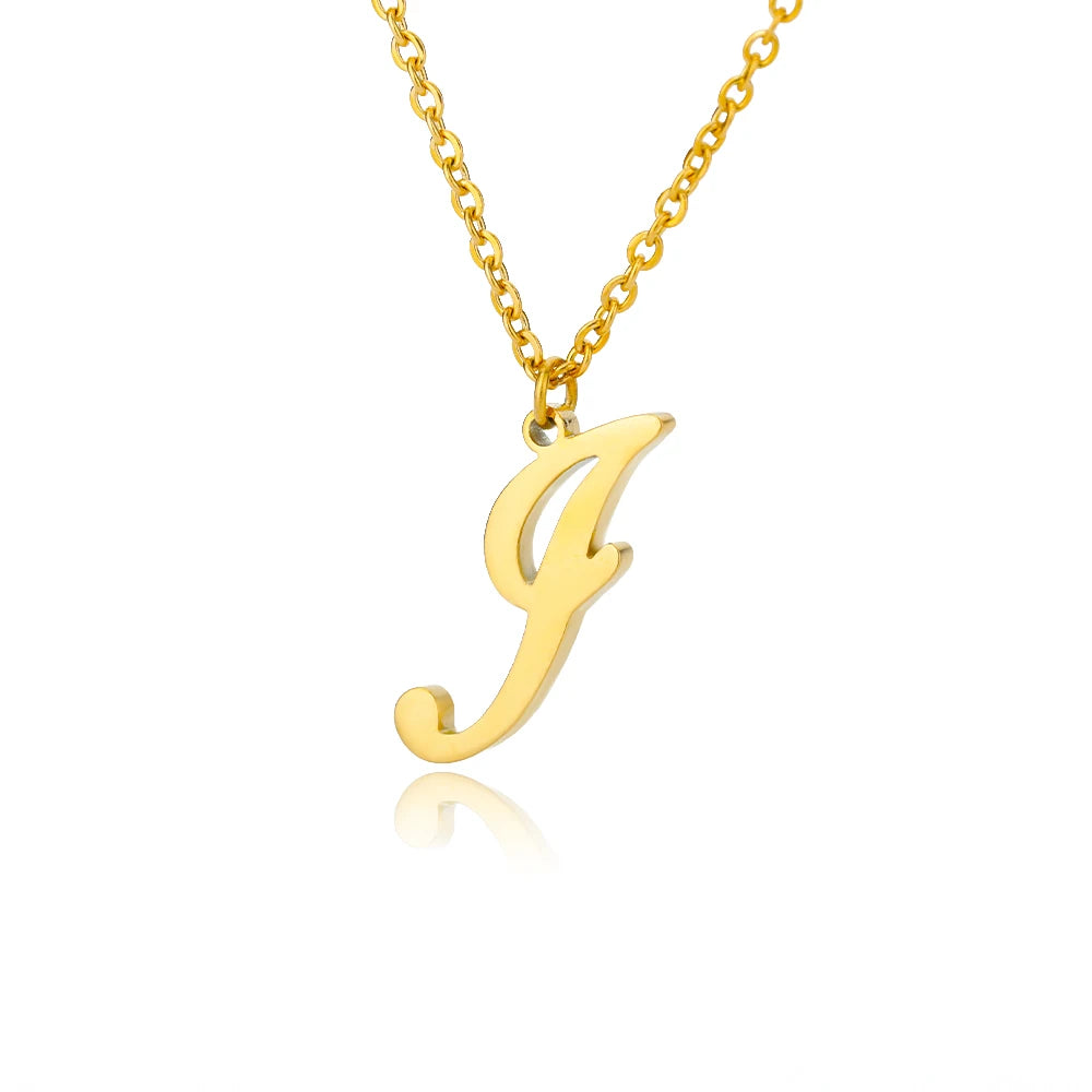 Gold Color Alphabet Letter Pendants Necklace For Women Stainless Steel Initial Letter Jewelry Initial Chain Choker Collares Femm