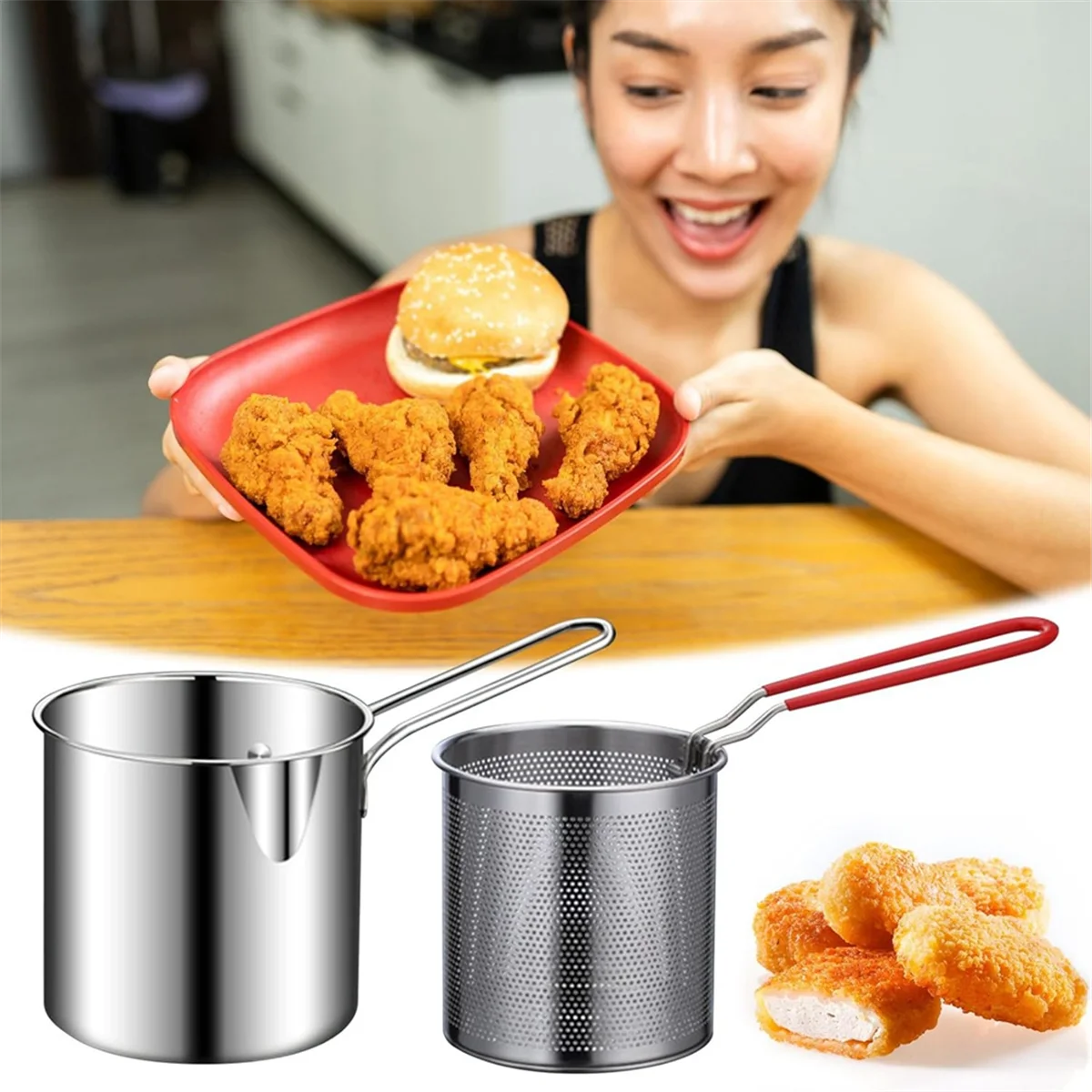 Frying Pot Deep Fryer Pot with Basket Stainless Steel Deep Fryer for Frying Fish Shrimp Chicken and Fries