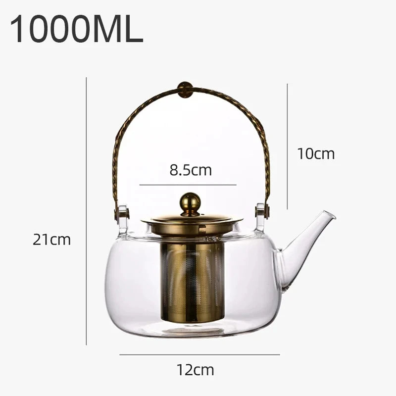1.2L Gray Glass Teapot with Infuser Heat Resistant Flower Tea Kettle Transparent Tea Pot Portable Handle Pot Office Home Tea Set