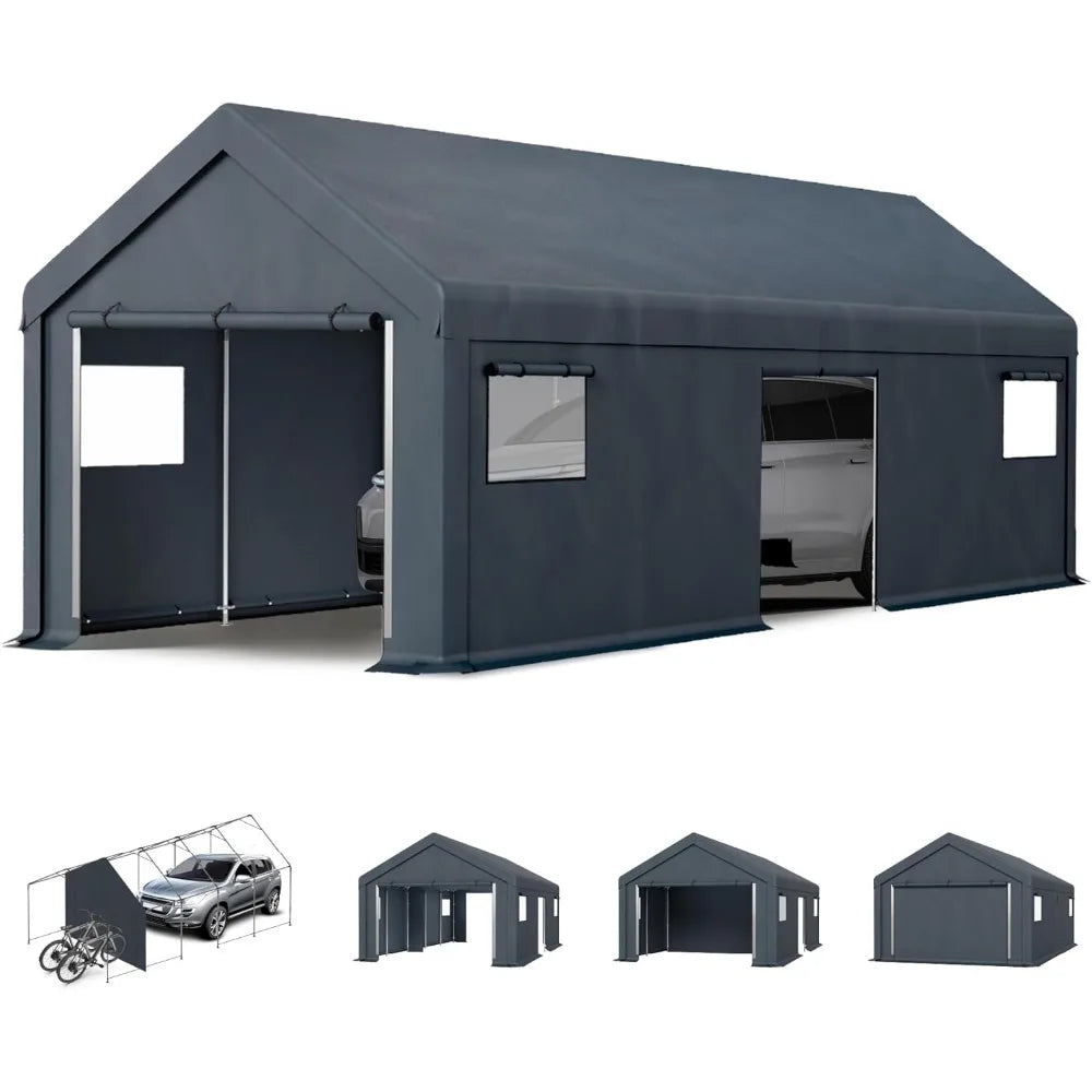 Heavy Duty Carport, Oversized Portable Garage Shelter, Outdoor Car Tent Tent with Rolled Up Sidewalls and Boat Truck Party Doors