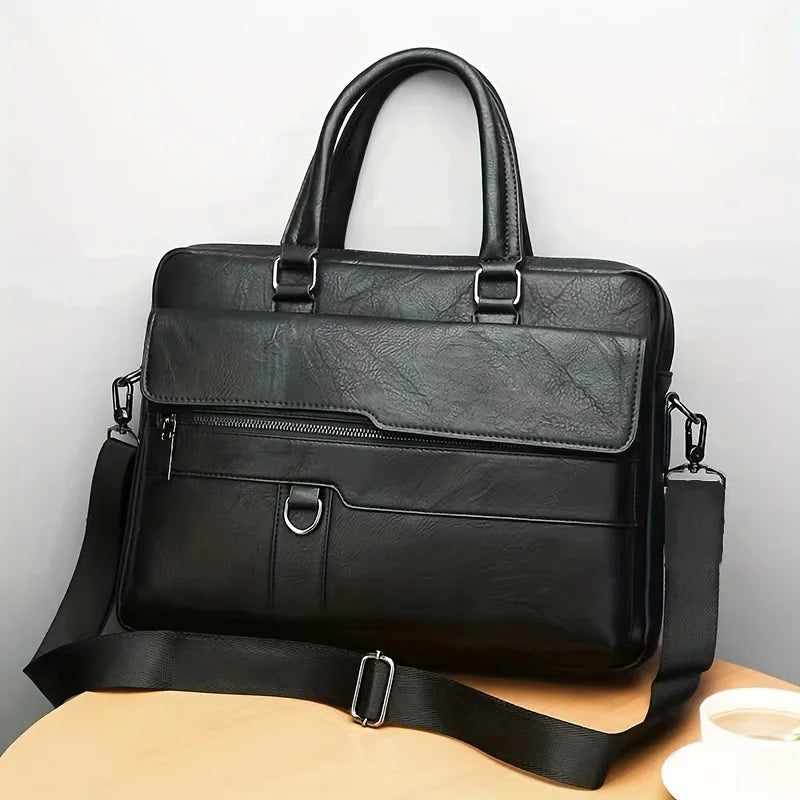Leather Business Briefcase Messenger Bag Handbag For Men Travel Work Computer Bag Crossbody Shoulder Pack