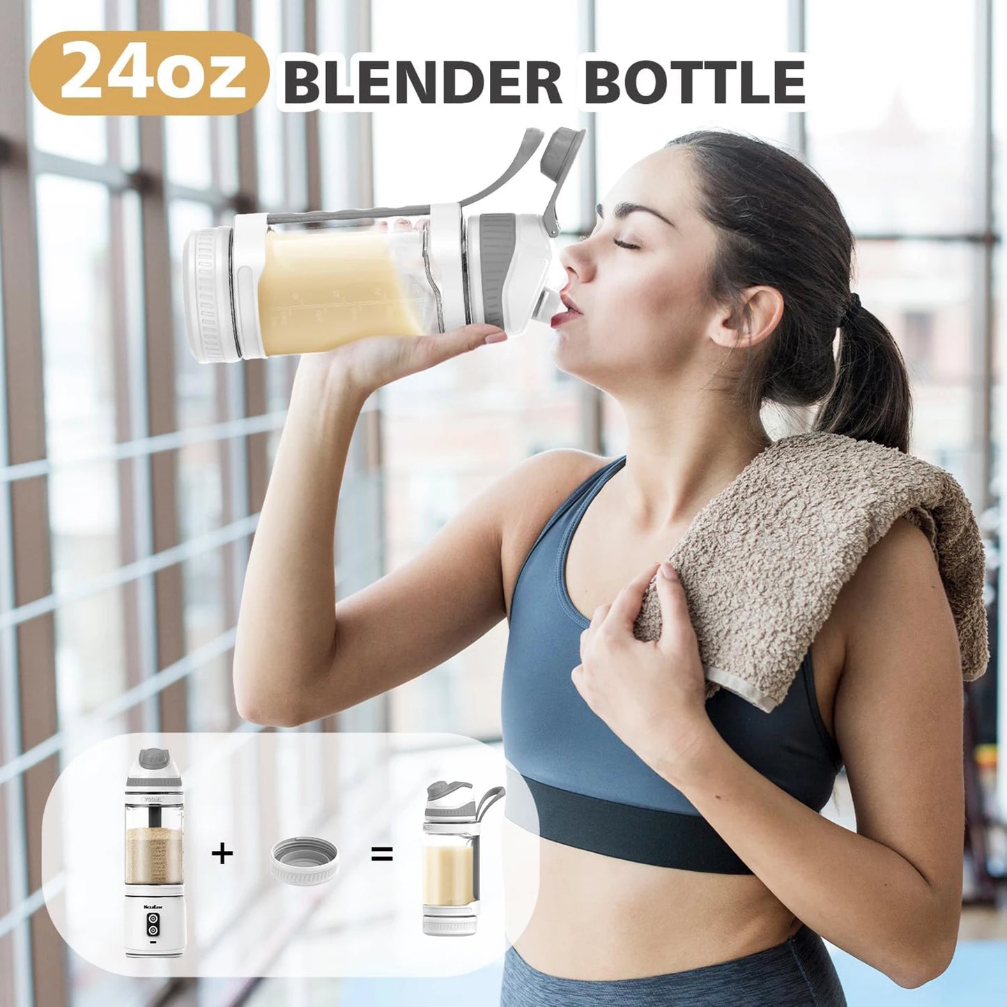 24oz Portable Blender Juicer Cup USB Rechargeable Smoothies Mixer Fruit Machine