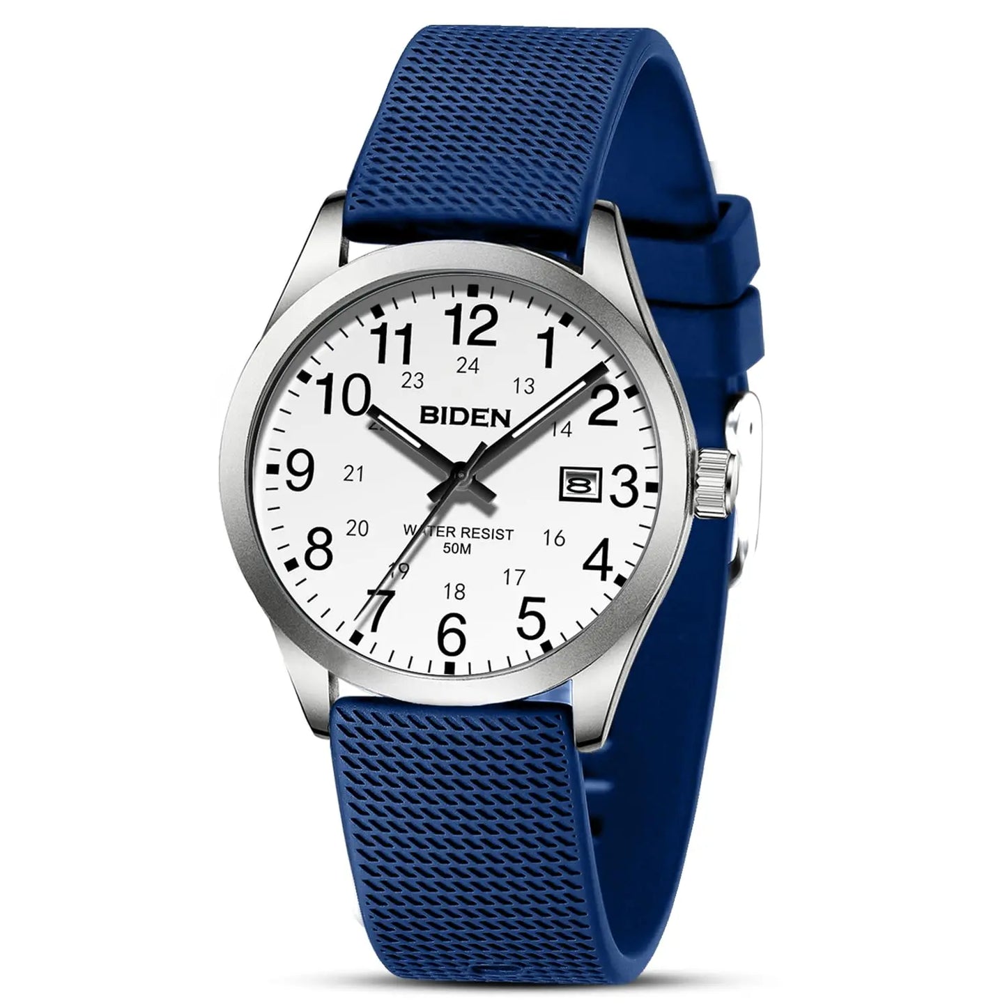 BIDEN Simple Casual Men's Quartz Watch Digital Edition Waterproof Calendar Luminous Silicone Strap Comes with Watch Box