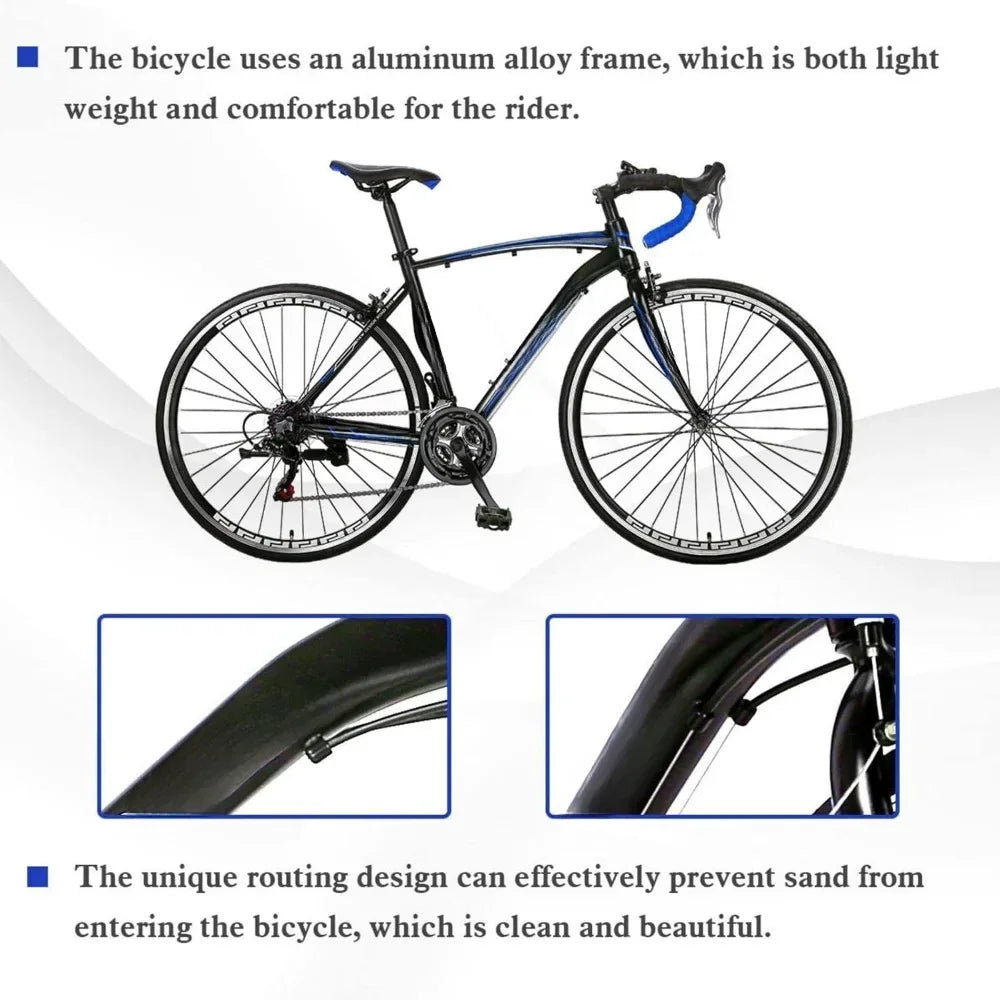 21 Speed Road Bike with Light Aluminum Alloy Frame, 700C Wheelwith Dual Disc/V Brakes, Adult Faster Racing Road Bike