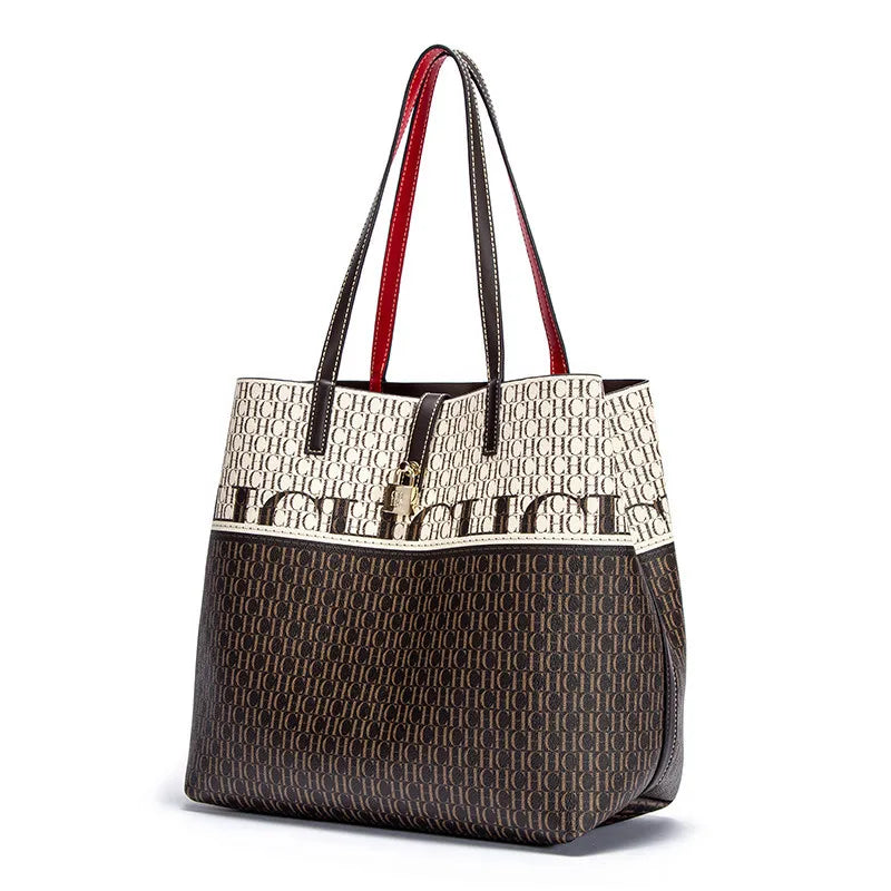 CH Women's Large Capacity Tote Bag Premium Feeling Commuter Women's Fashion Shoulder Bag Versatile Leather Crossbody Bag Daily