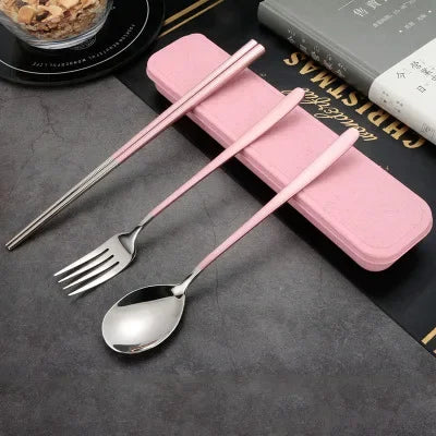 3-Piece Portable Flatware Set, Chopsticks, Fork and Spoon with Travel Case Cutlery Set For Home Office Camping Bento Box