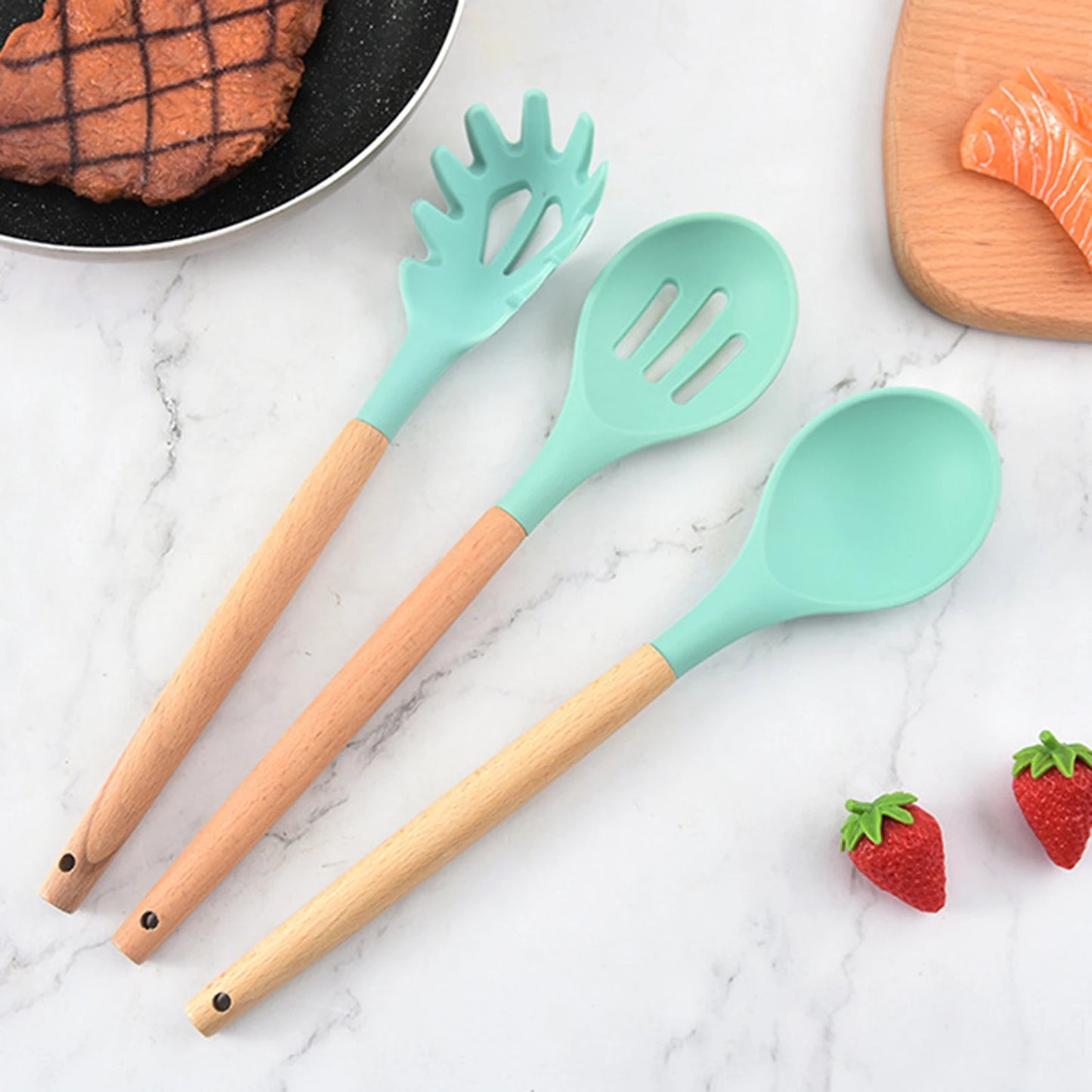 Silicone Kitchen Cookware Set with Food Grade Material Spatula Utensil Holder for Baking and Outdoor Grilling