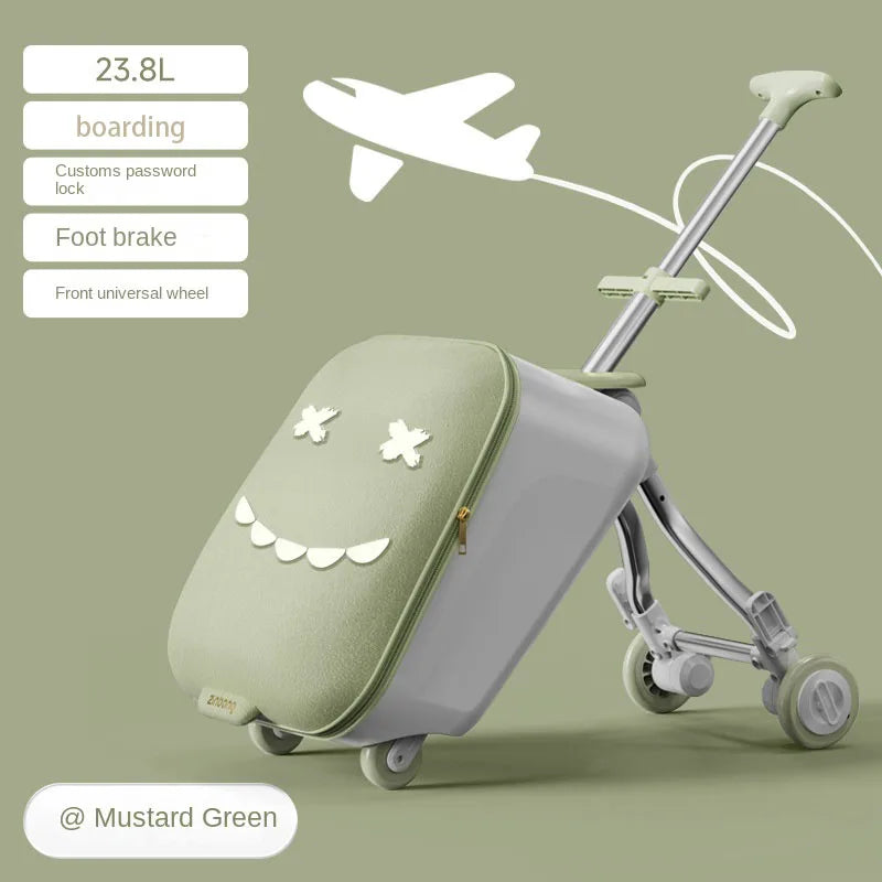 New Children's Luggage Can Sit Ride on Trolley Luggage Foldable Suitcase Brake Wheels Baby Suitcase Trip Cabin Carry-Ons