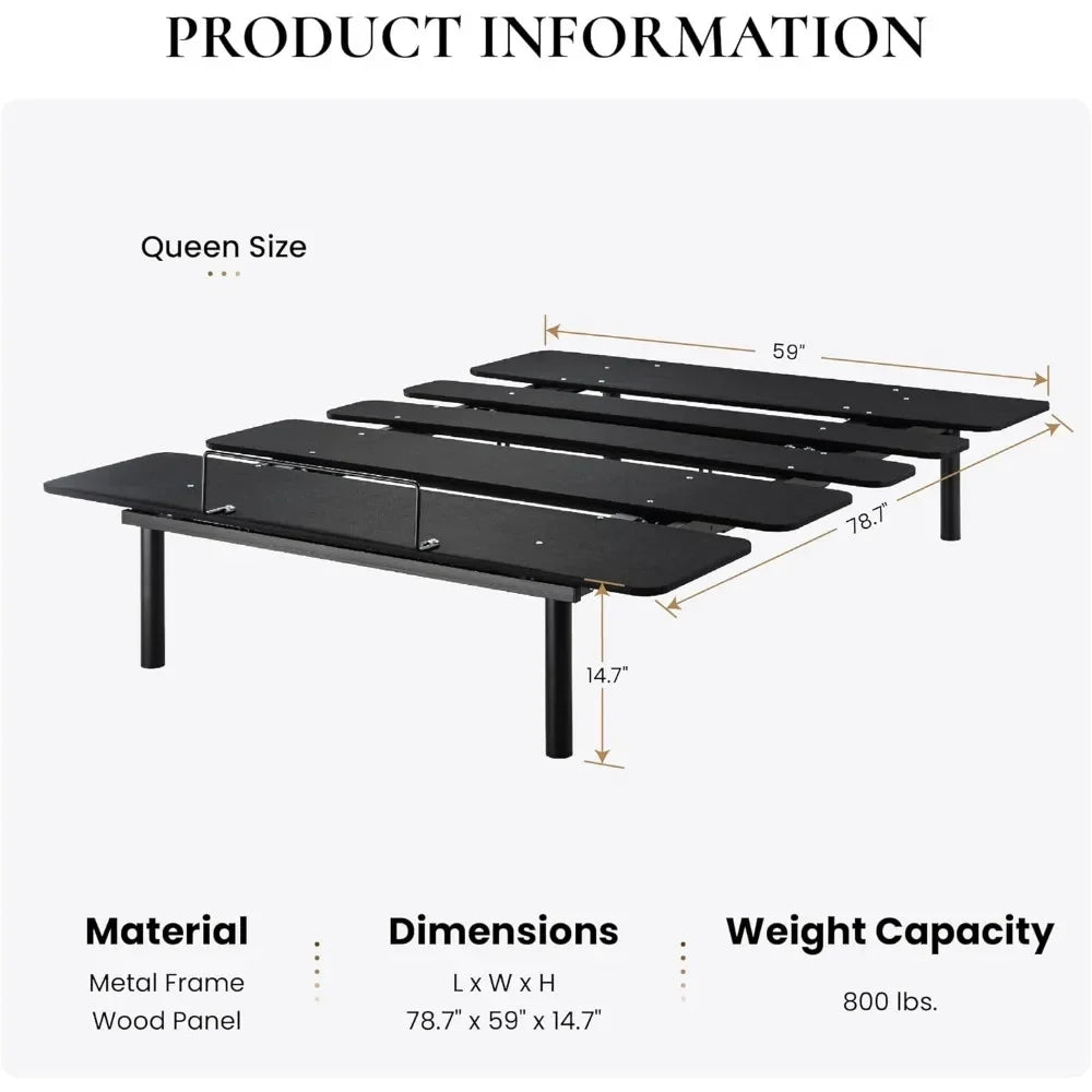 Adjustable Bed Base Queen Size, Independent Head and Foot Incline, Wireless Remote Control with Quiet Motor,IElectric Bed Frame