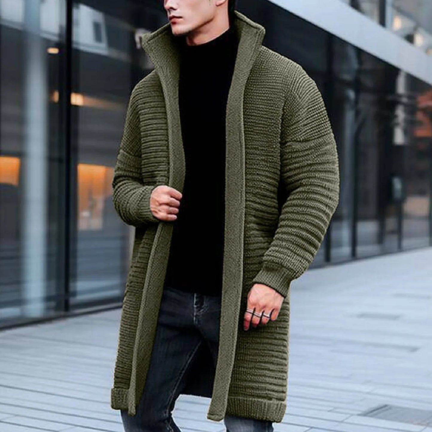 Cardigan Sweaters For Men Big And Tall Long Length Sweater Coat Autumn And Winter Lapel Solid Color Jackets Knitted Erkek Kazak