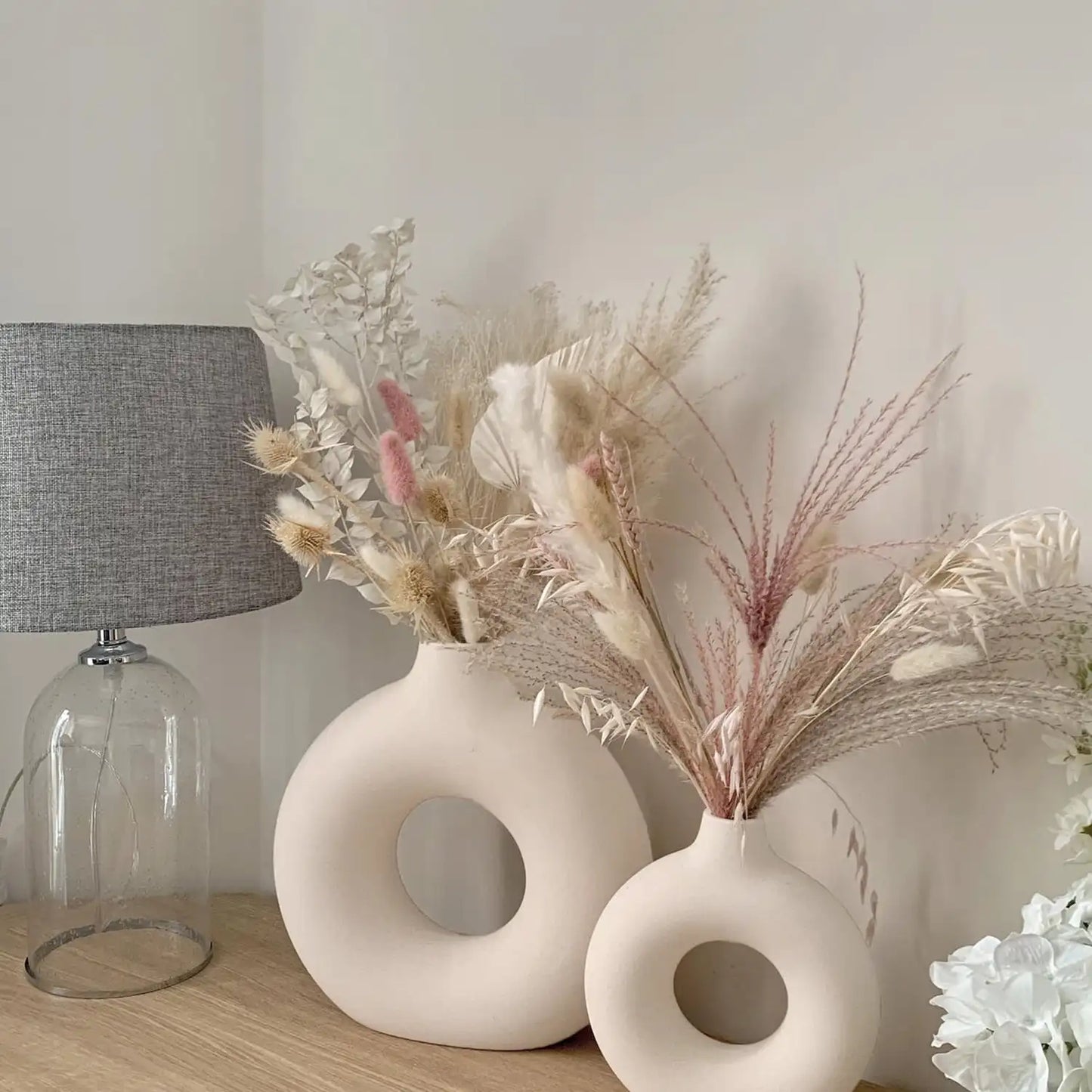 Ceramic Vases for Home Decor Set of 2 Donut Vases Modern White Farmhouse Vases Round Boho for Bookshelf Mantel