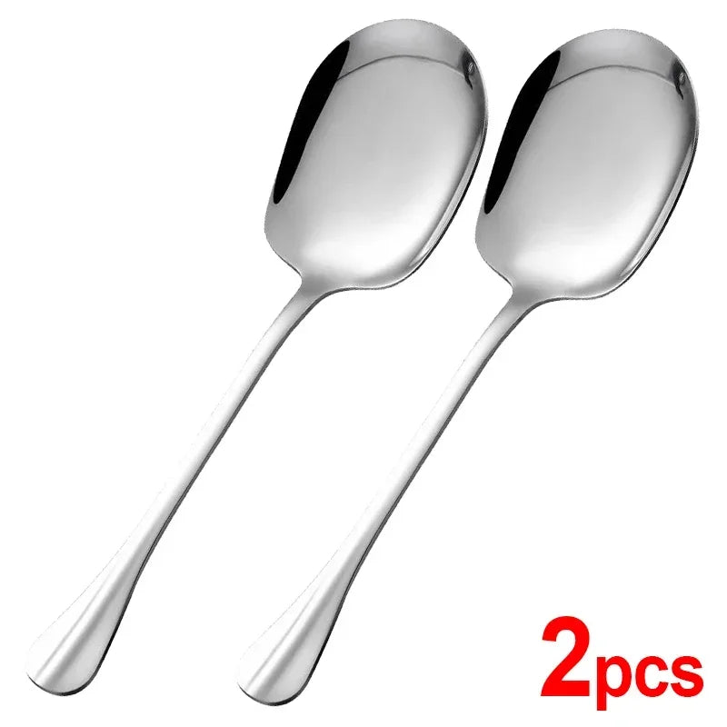 Large Stainless Steel Soup Spoon Long Handle Spoons Flatware Home Public Scoops Tablespoons Kitchen Tableware Cooking Utensils